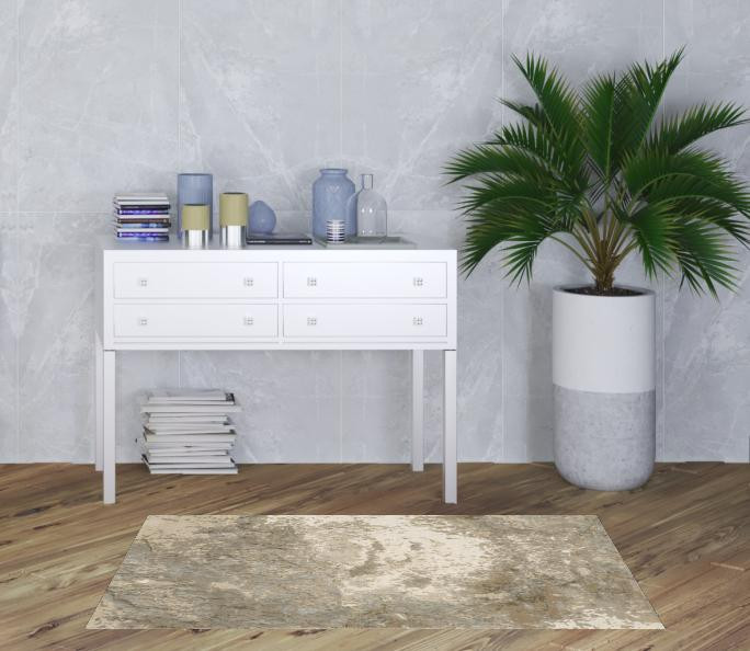3' x 5' Grey Beige and Ivory Abstract Power Loom Stain Resistant Area Rug