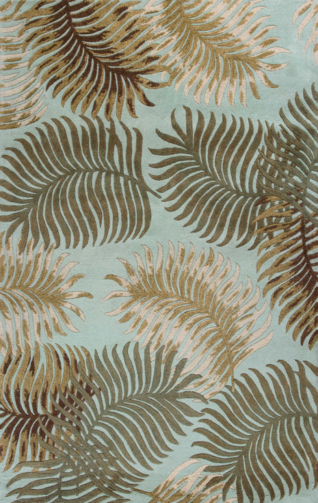 3' x 5' Aqua Fern Leaves Wool Area Rug