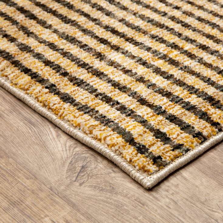 3' x 5' Gold Brown Blue Charcoal Rust and Beige Geometric Power Loom Area Rug