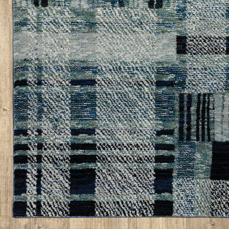 3' x 5' Blue Geometric Power Loom Stain Resistant Area Rug