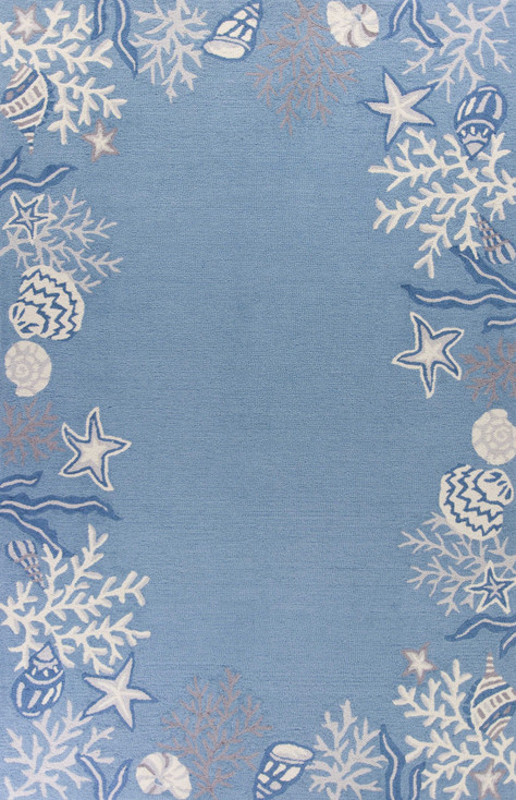 3' x 5' Sea Blue Hand Hooked Bordered Coral Reef Indoor Area Rug