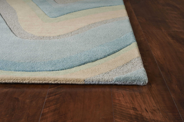 3' x 5' Ocean Blue Beige Hand Tufted Abstract Waves Indoor Area Rug