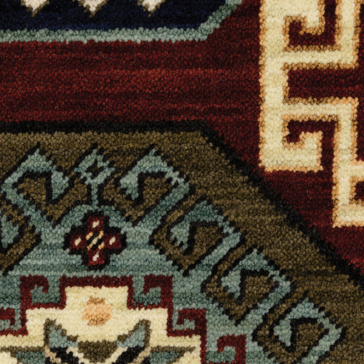 3' x 5' Red Blue Brown and Beige Oriental Power Loom Stain Resistant Area Rug with Fringe