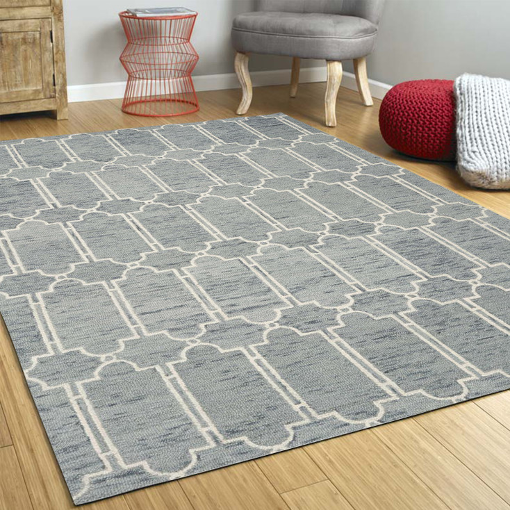 3' x 5' Slate Blue Hand Tufted Geometric Indoor Area Rug