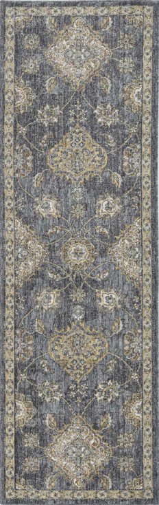 3' x 5' Slate Grey Machine Woven Bordered Floral Vines Indoor Area Rug