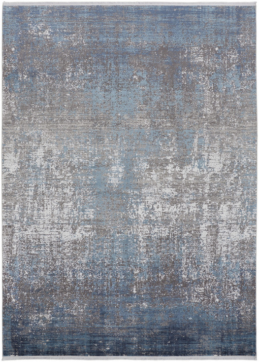 3' x 5' Blue Gray and Silver Abstract Power Loom Distressed Area Rug with Fringe