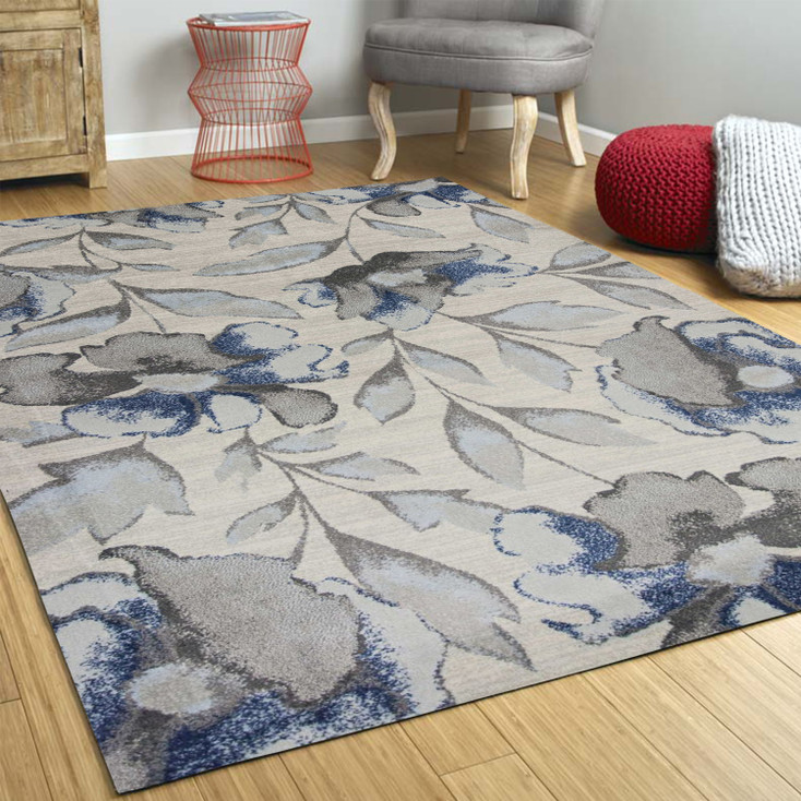 3' x 5' Grey or Blue Amira Polypropylene Area Rug