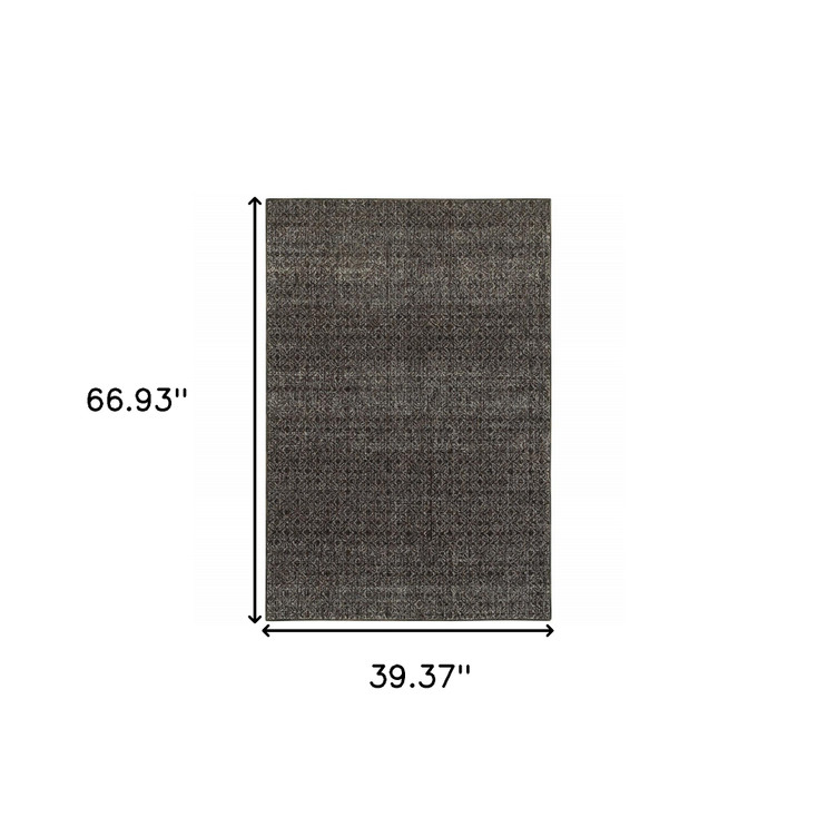 3' x 5' Charcoal Grey and Brown Geometric Power Loom Stain Resistant Area Rug