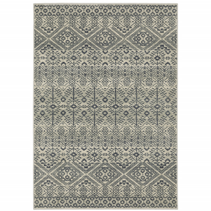 3' x 5' Blue and Beige Geometric Power Loom Stain Resistant Area Rug