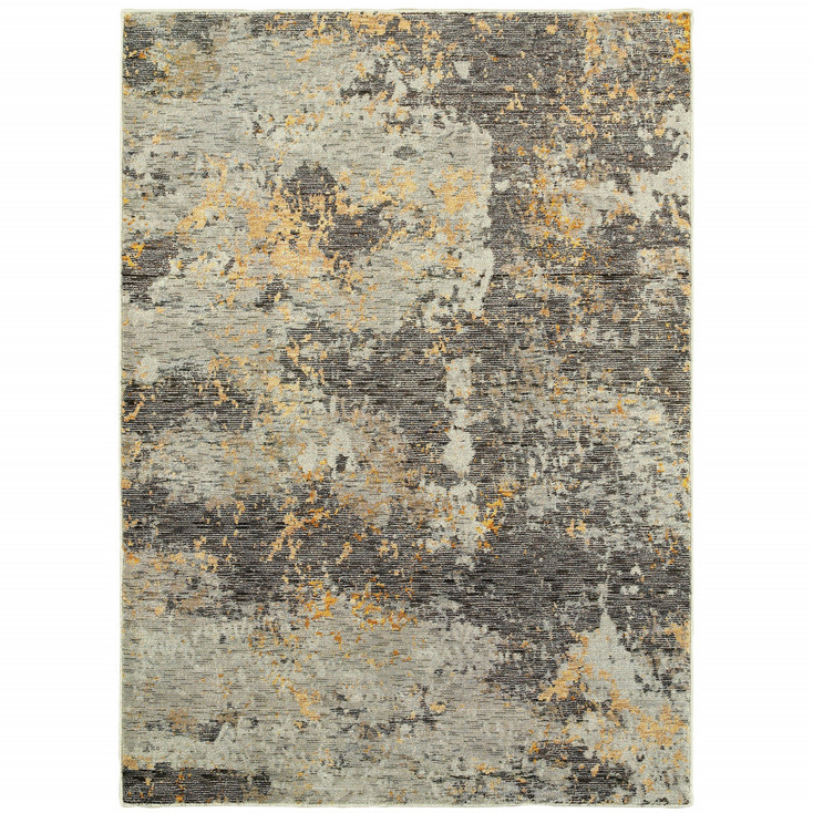 3' x 5' Grey and Gold Abstract Power Loom Stain Resistant Area Rug