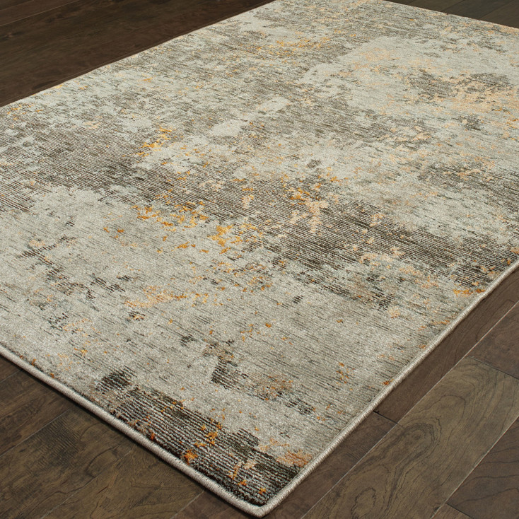 3' x 5' Grey and Gold Abstract Power Loom Stain Resistant Area Rug