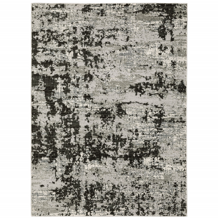 3' x 5' Grey Charcoal Black and Ivory Abstract Power Loom Stain Resistant Area Rug