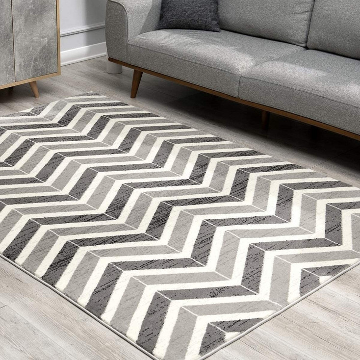 3' x 5' Gray Chevron Power Loom Area Rug