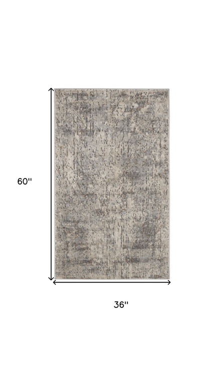 3' x 5' Beige & Grey Abstract Power Loom Non Skid Polypropylene Area Rug