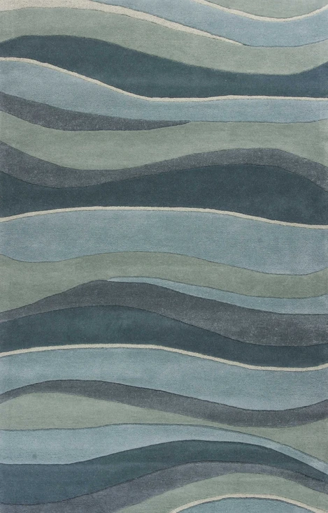 3' x 5' Ocean Blue Teal Hand Tufted Abstract Waves Indoor Area Rug