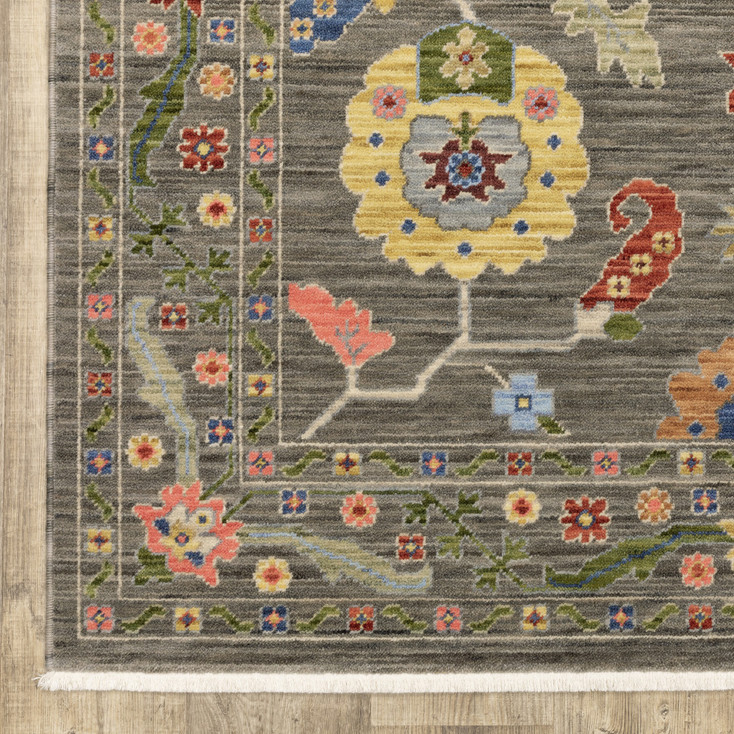 3' x 5' Grey Blue Pink Orange Rust Red Green and Ivory Oriental Power Loom Area Rug