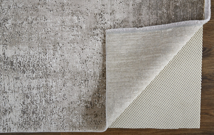 3' x 5' Tan Ivory and Gray Abstract Power Loom Distressed Area Rug with Fringe