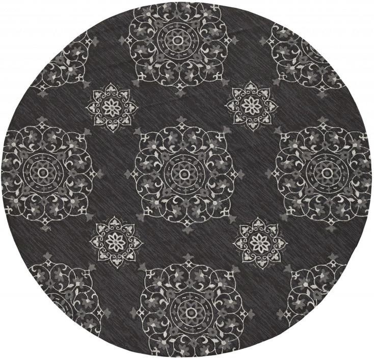 3' x 5' Charcoal Vintage Floral Area Rug