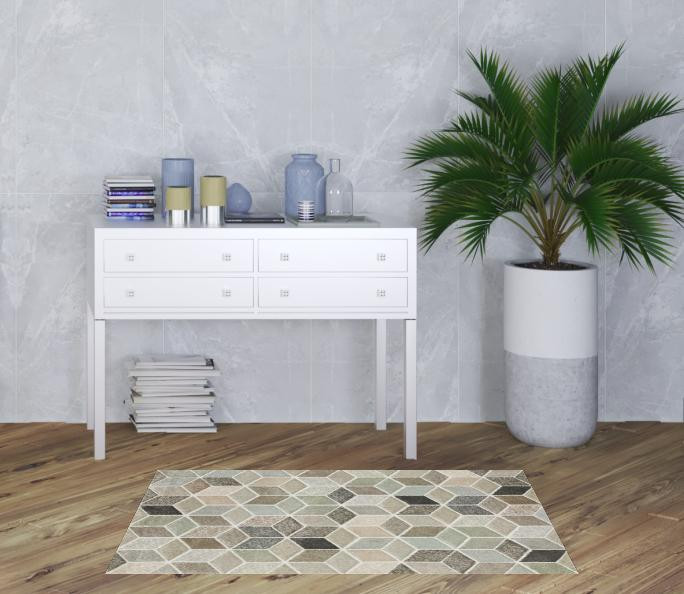 3' x 5' Beige Brown Grey Tan Sage and Pale Blue Geometric Power Loom Area Rug