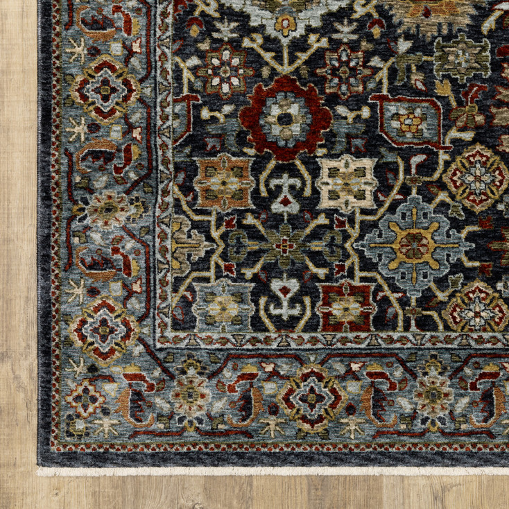 3' x 5' Blue Red Beige Orange Green and Rust Oriental Power Loom Area Rug with Fringe