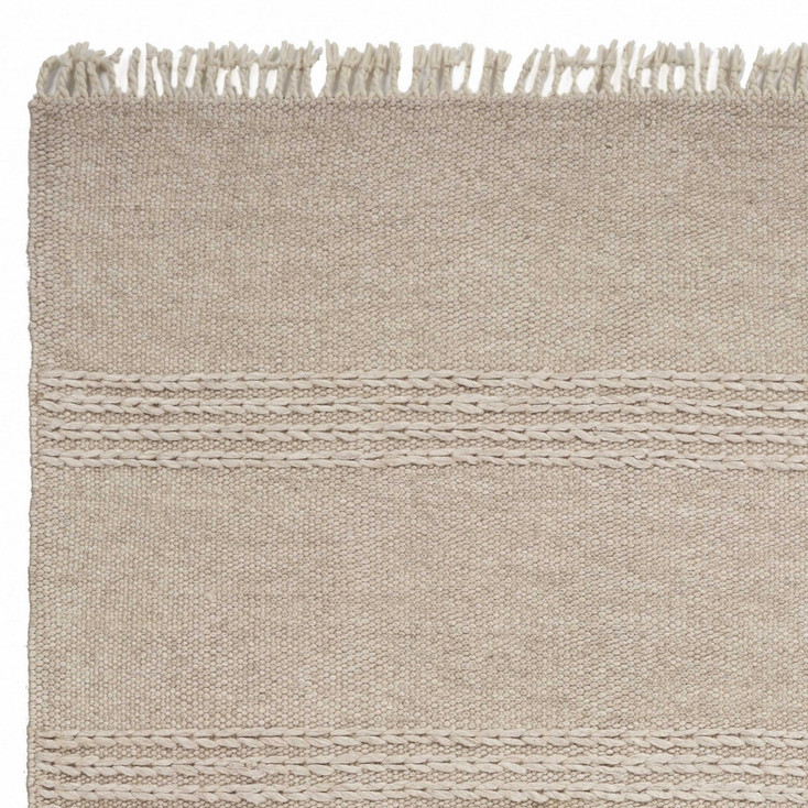 3' x 5' Beige Chain Stitch Hand Woven Wool Indoor Area Rug