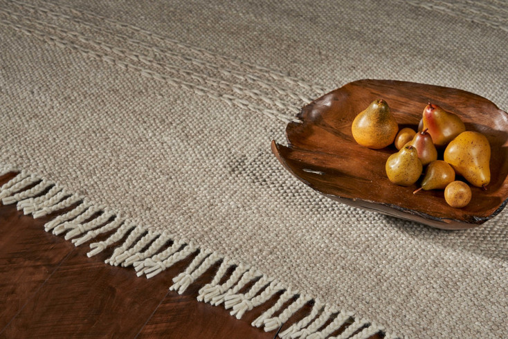 3' x 5' Beige Chain Stitch Hand Woven Wool Indoor Area Rug