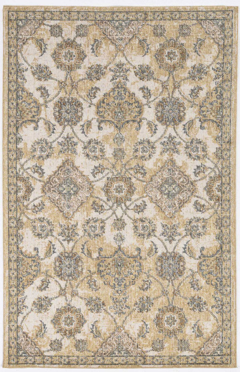 3' x 5' Ivory Sand Machine Woven Bordered Floral Vines Indoor Area Rug