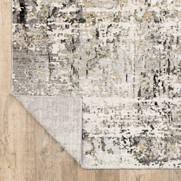 3' x 5' Grey Ivory Beige Charcoal Black Tan and Brown Abstract Power Loom Area Rug