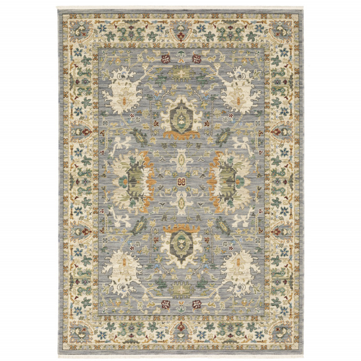 3' x 5' Grey Ivory Orange Teal Green Charcoal Blue and Red Oriental Power Loom Area Rug