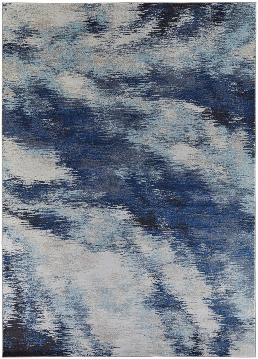 3' x 5' Blue and Ivory Abstract Power Loom Stain Resistant Area Rug