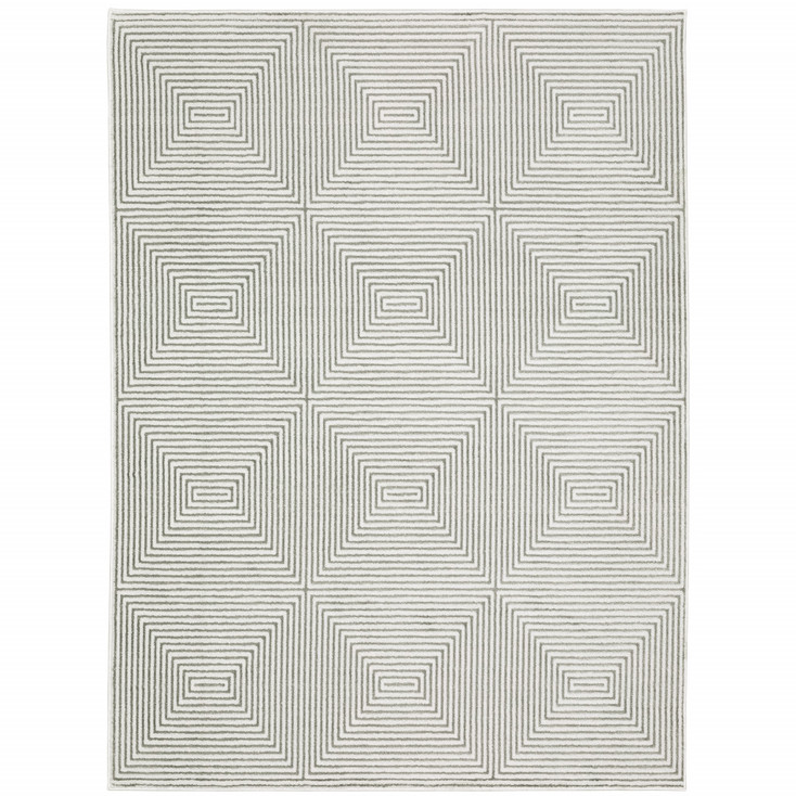 3' x 5' Grey and White Geometric Power Loom Stain Resistant Area Rug