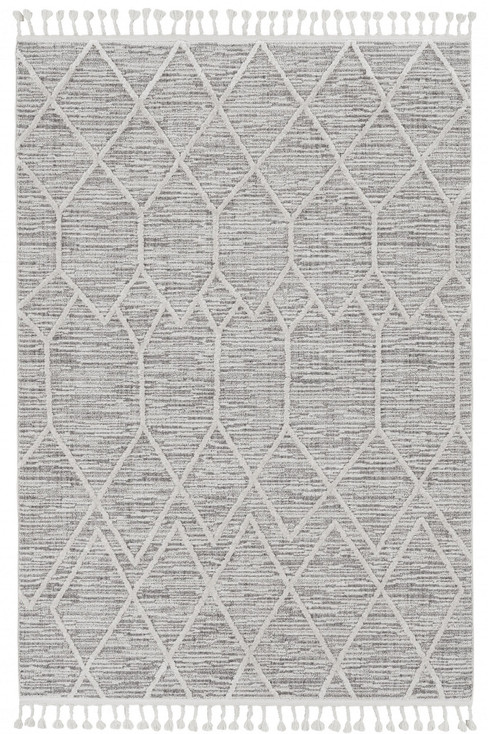 3' x 5' Ivory Grey Diamonds Area Rug with Fringe