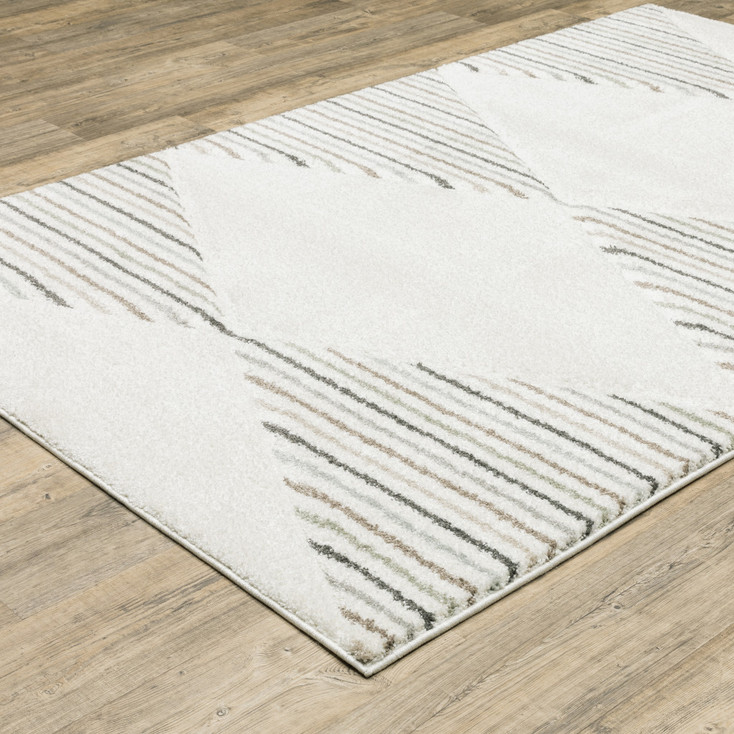 3' x 5' Beige Grey Sage Green Pale Blue Brown and Charcoal Geometric Power Loom Area Rug