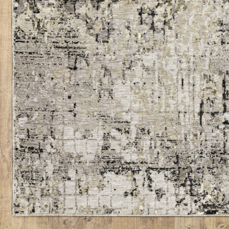 3' x 5' Grey Ivory Beige Charcoal Black Tan & Brown Abstract Power Loom Area Rug