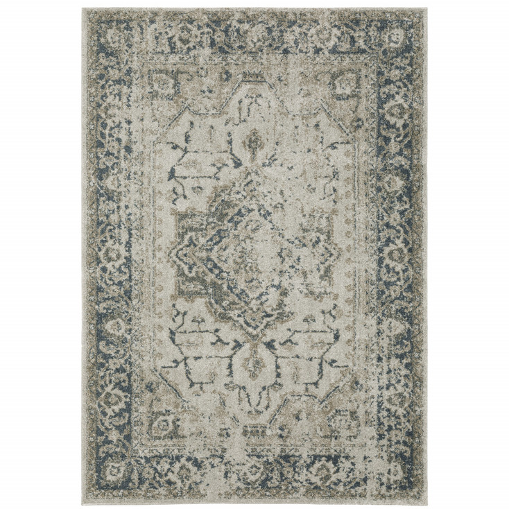 3' x 5' Grey Blue and Teal Oriental Power Loom Stain Resistant Area Rug