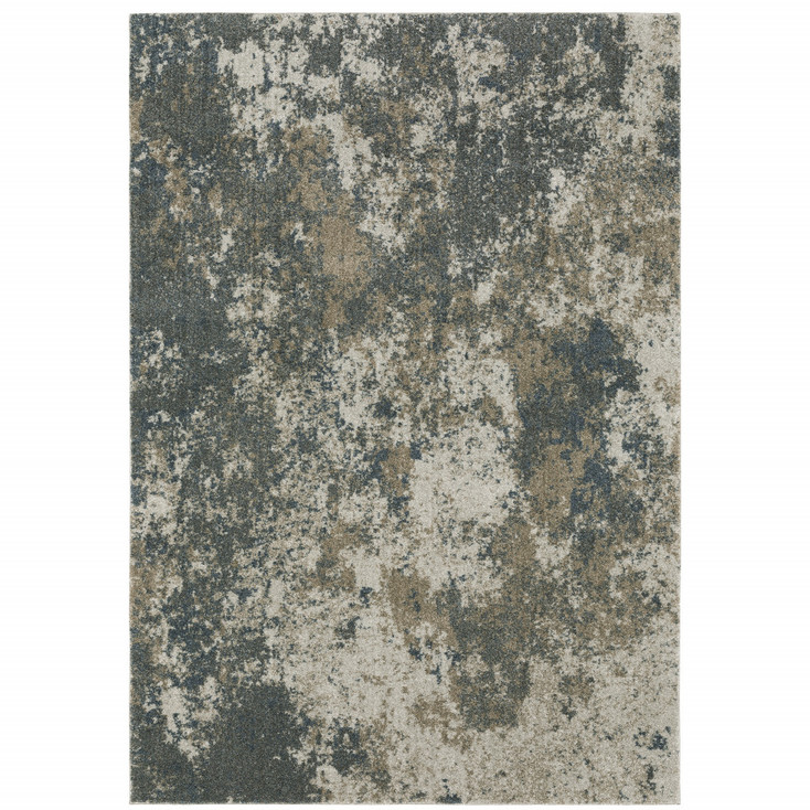 3' x 5' Teal Grey Tan and Beige Abstract Power Loom Stain Resistant Area Rug