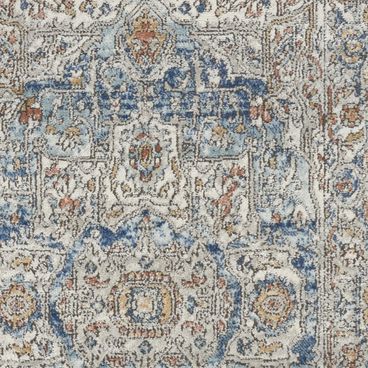 3' x 5' Ivory and Blue Oriental Power Loom Non Skid Area Rug