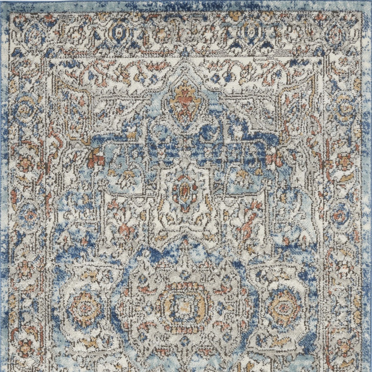 3' x 5' Ivory and Blue Oriental Power Loom Non Skid Area Rug