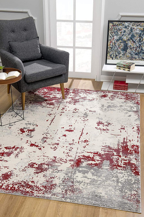 3' x 5' Red Abstract Dhurrie Area Rug