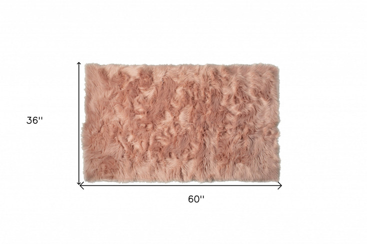 3' x 5' Dusty Rose Faux Fur Non Skid Area Rug