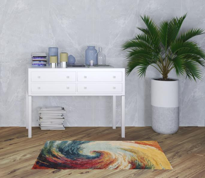 3' x 5' Wave Abstract Power Loom Non Skid Area Rug