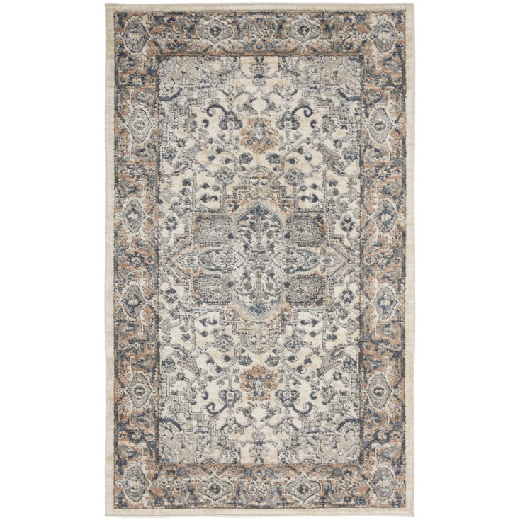 3' x 5' Ivory and Grey Oriental Power Loom Non Skid Area Rug