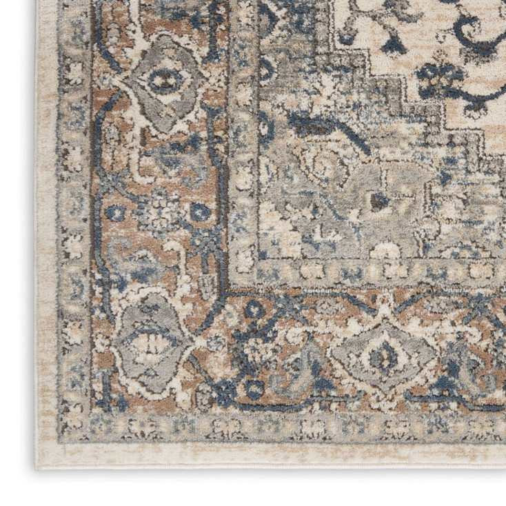 3' x 5' Ivory and Grey Oriental Power Loom Non Skid Area Rug