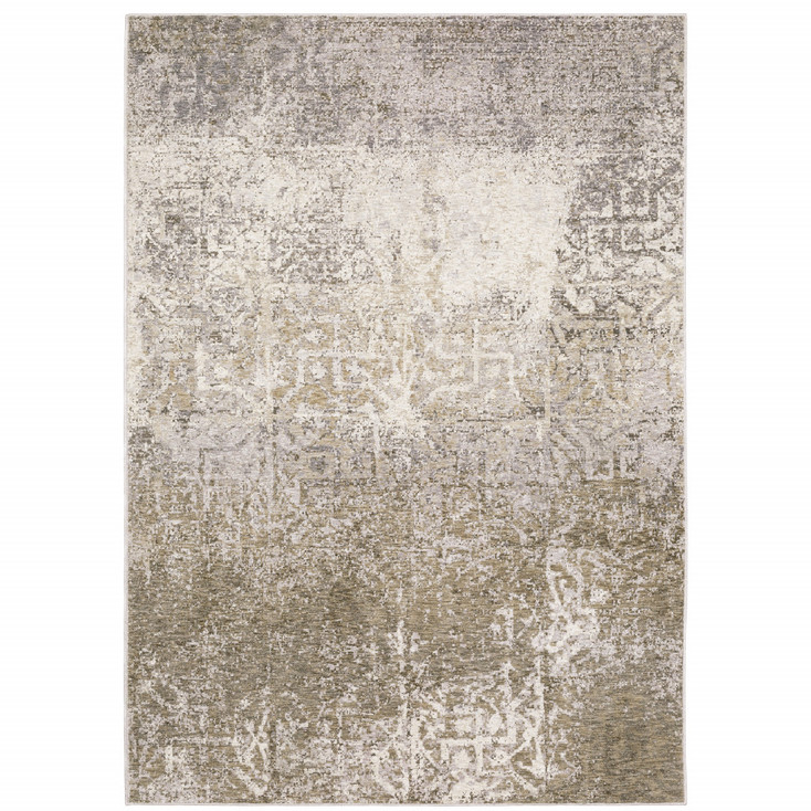 3' x 5' Ivory Grey Tan Brown and Beige Abstract Power Loom Stain Resistant Area Rug