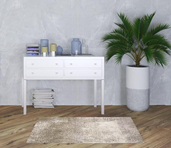 3' x 5' Ivory Grey Tan Brown and Beige Abstract Power Loom Stain Resistant Area Rug