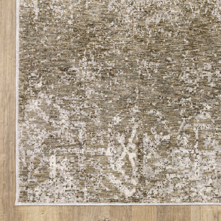 3' x 5' Ivory Grey Tan Brown and Beige Abstract Power Loom Stain Resistant Area Rug