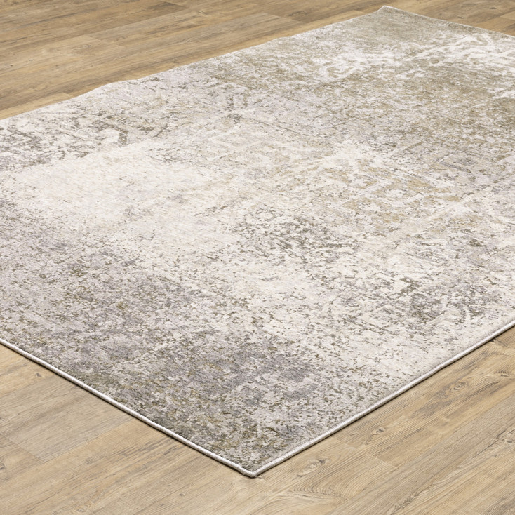 3' x 5' Ivory Grey Tan Brown and Beige Abstract Power Loom Stain Resistant Area Rug