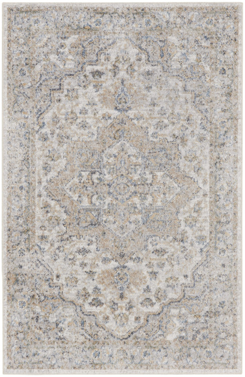 3' x 5' Silver Oriental Power Loom Washable Area Rug