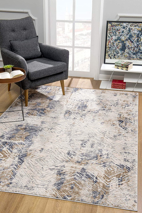 3' x 5' Beige Abstract Printed Area Rug