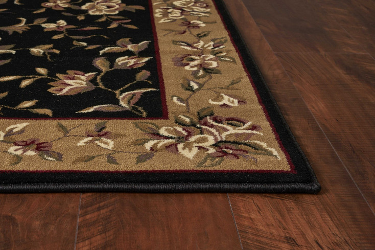 3' x 5' Black Beige Machine Woven Floral Vines Indoor Area Rug